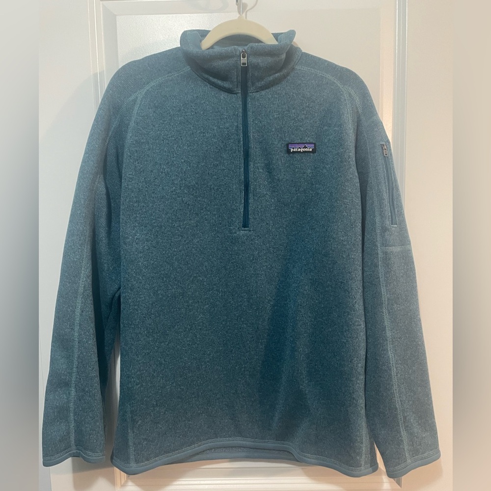 Patagonia 1/4 Zip Teal Blue Fleece Lined Sweater w Arm Zipper Sz XL - Picture 2 of 7